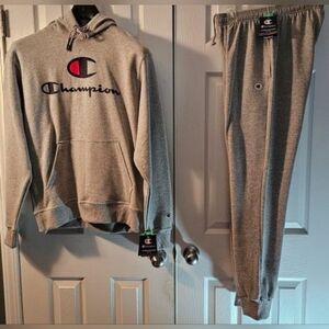 Champion Heather Gray Hoodie and Joggers Set with Red Logo